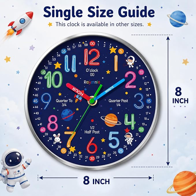 Roymnie Wall Clock Learning to Tell Time Easily Non Ticking Battery Operated - Image 2