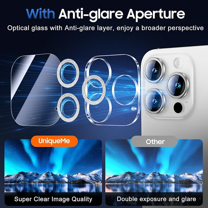 UniqueMe for 3 Pack iPhone 16 Pro/iPhone 16 Pro Max Camera Lens Protector - Image 4