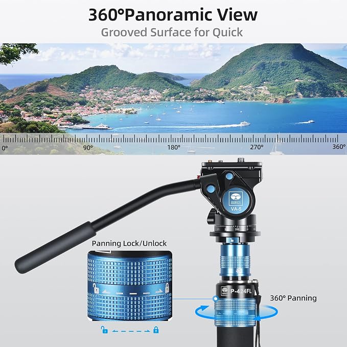 SIRUI P-424FL Carbon Fiber Camera Monopod Kit, Tripod Base, Flip Locks - Image 4