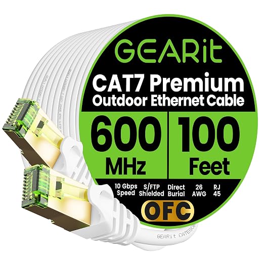 GEARit Cat7 Outdoor Ethernet Cable SFTP Shielded Foil Twisted Pair, Pure Copper by GEARit