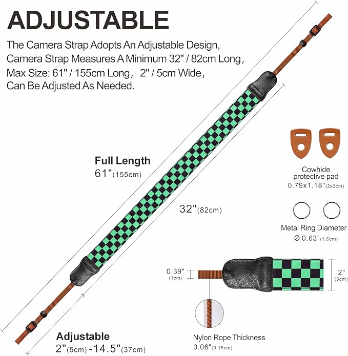 Padwa Lifestyle Green Black Plaid Camera Strap - Image 5
