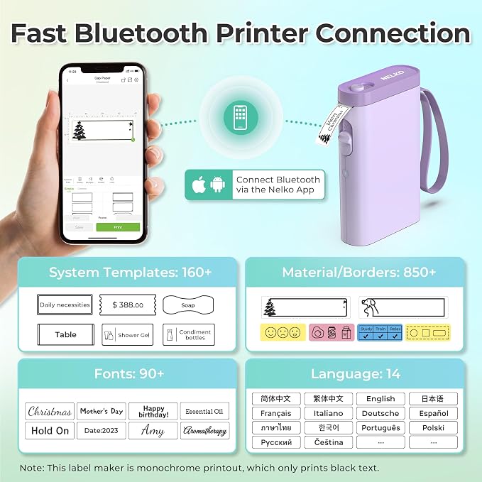Nelko Label Maker Machine with Tape, P21 Bluetooth Label Printer, Wireless Mini - Image 2