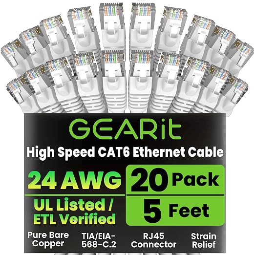 GEARit Cat 6 Ethernet Cable Cat6 Network Patch, Snagless Cord, Internet by GEARit