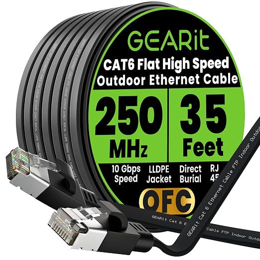 GEARit Cat 6 Outdoor Flat Ethernet Cable Direct Burial Rated LLDPE Jacket by GEARit