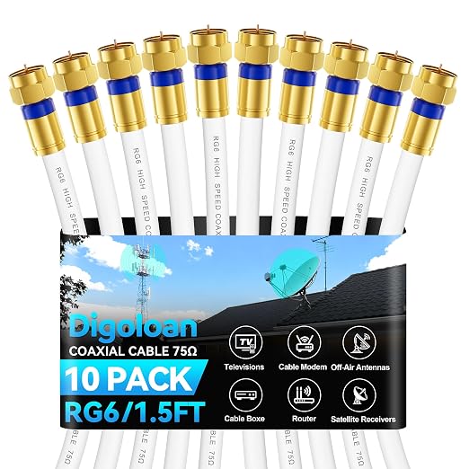Coaxial Cable 1.5ft 10Pack, RG6 Coax Cable Cord Extender by Unknown