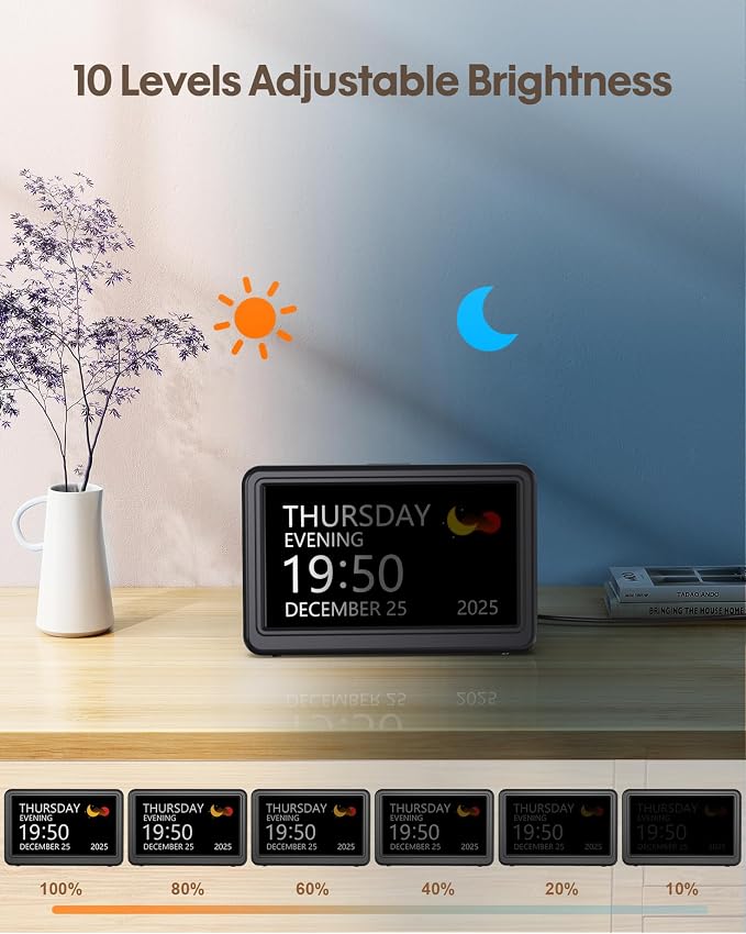 Clock with Day and Date for Elderly, Dimmable Dementia Alzheimers Clocks for - Image 5