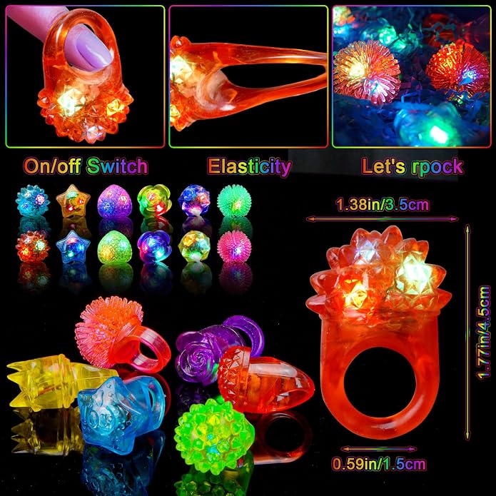 OLUPP Light Up Rings, Glow In The Dark Party Supplies, 6 Style Flashing Glow In - Image 7