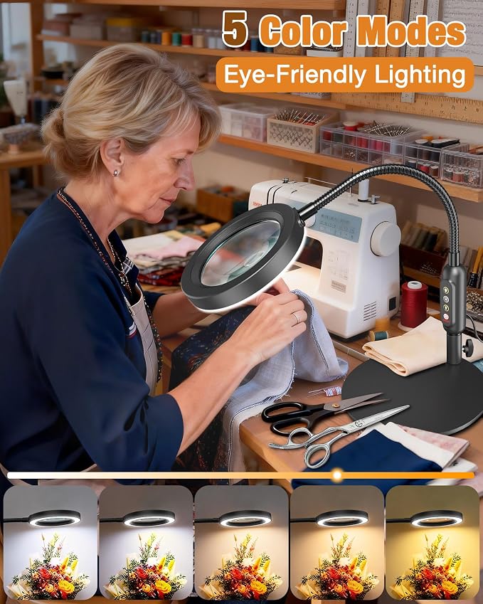 30X 10X Magnifying Glass with Light and Stand, 5 Color Modes Stepless Dimmable - Image 3