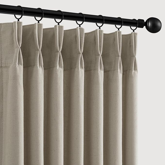 Memory Trained Pinch Pleated Curtains 90 Inches Long, Viral Linen Pinch Pleat by ANRODUO