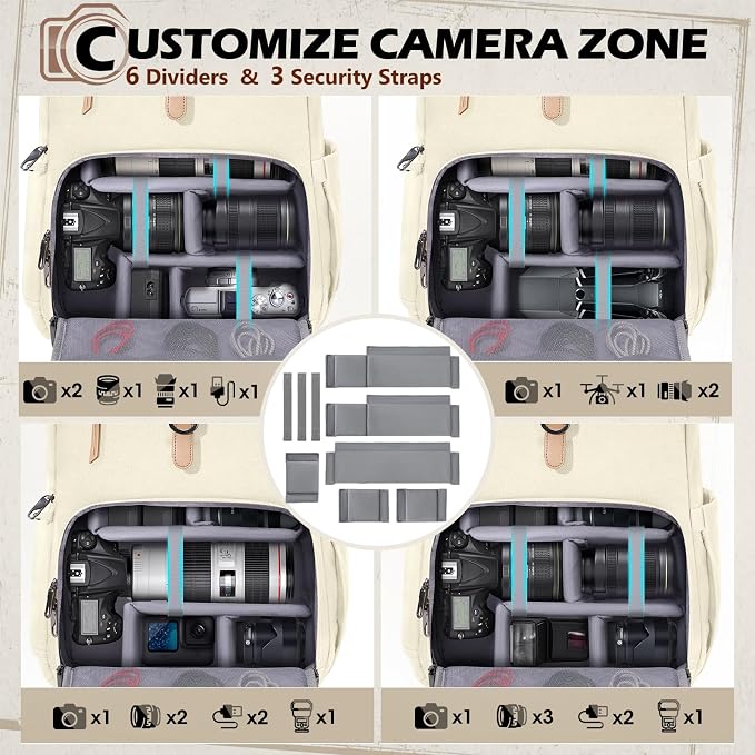 RAINSMORE Camera Bag Backpack for DSLR/SLR Mirrorless 15.6 Inch Laptop Camera - Image 3