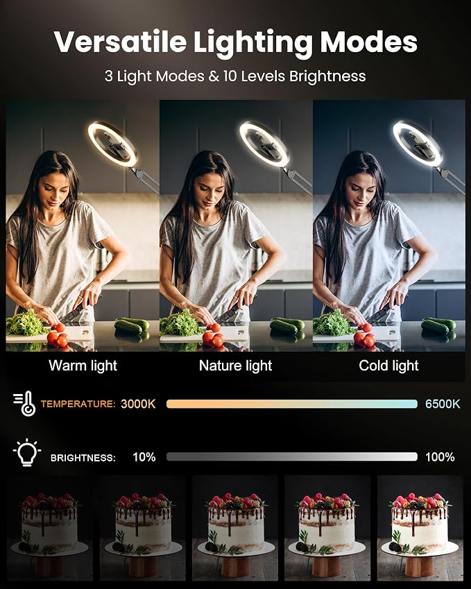 Ring Light with Stand Tripod for iPhone – Upgrade 1800 Lumens 10” Overhead - Image 5