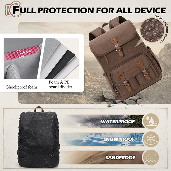 RAINSMORE Camera Bag Backpack for DSLR/SLR Mirrorless 15.6 Inch Laptop Camera - Image 7