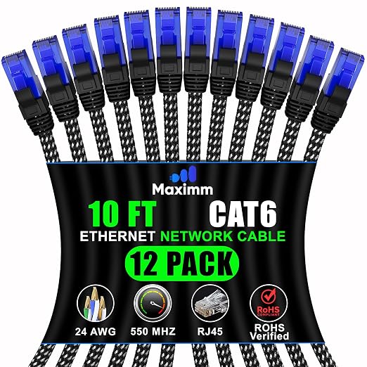 Maximm Cat 6 Ethernet Cable 10 ft, Braided Network Cable Cat6 by MaximmCable