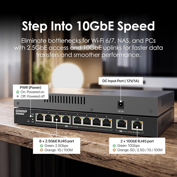 QNAP 10-Port Multi-Gigabit Lite-Managed Network Switch, 2 x 10GbE Base-T & 8 x - Image 3