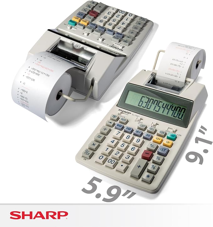 Sharp EL-1750V Two-Color Printing Calculator 2 Lines/Sec 3" Black/Red - Image 2