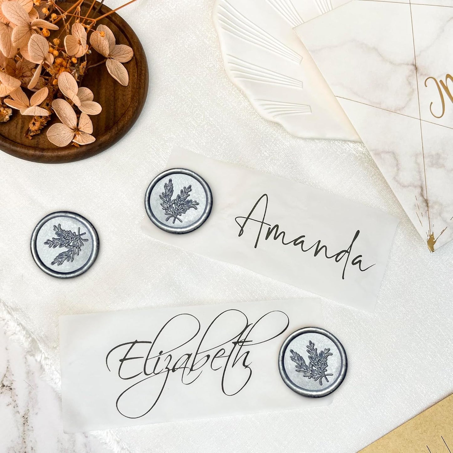 50Pcs Wax Seal Stickers Handmade Envelope Seals Self Adhesive Wax Stickers for Wedding Party Invitations, Envelope, Gift Wrap, Christmas(Rosemary Style, Gray Blue)