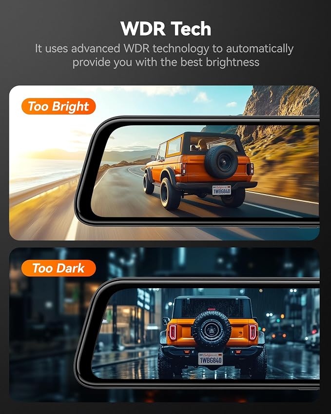WOLFBOX G840S 12" 4K Mirror Dash Cam Backup Camera, 5.8GHz WiFi Smart Rearview - Image 9