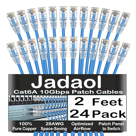 Jadaol UL Listed Patch Cables Cat 6a / Cat 6 2 ft 24-Pack, 10Gbps 550MHz Slim by Jadaol