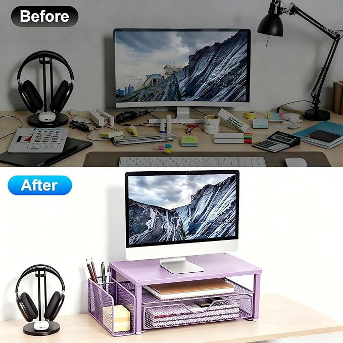 Spacrea Desk Organizer and Accessories, Computer Monitor Stand Riser - Image 2