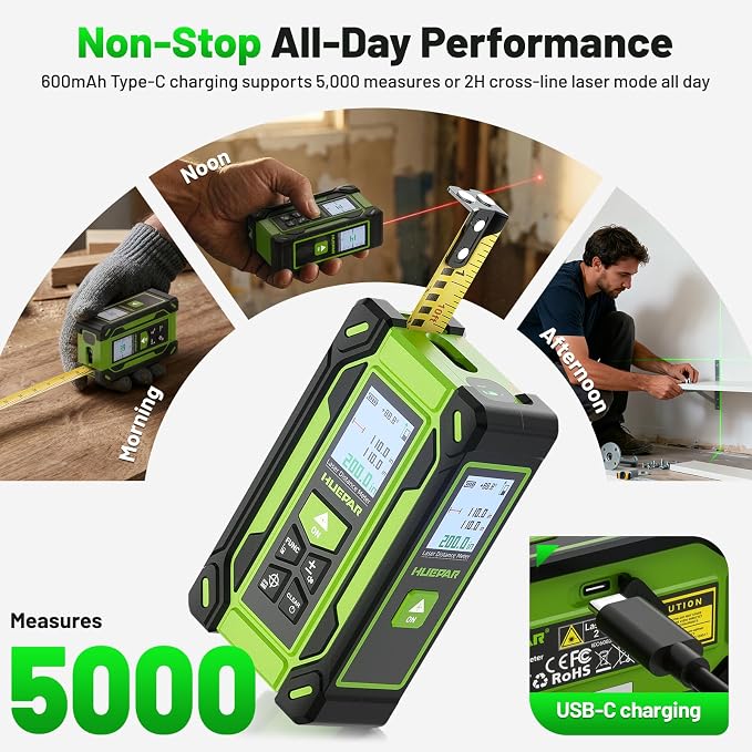Digital Laser Tape Measure 4-in-1, HUEPAR ±1/16" Laser Measure - Image 4