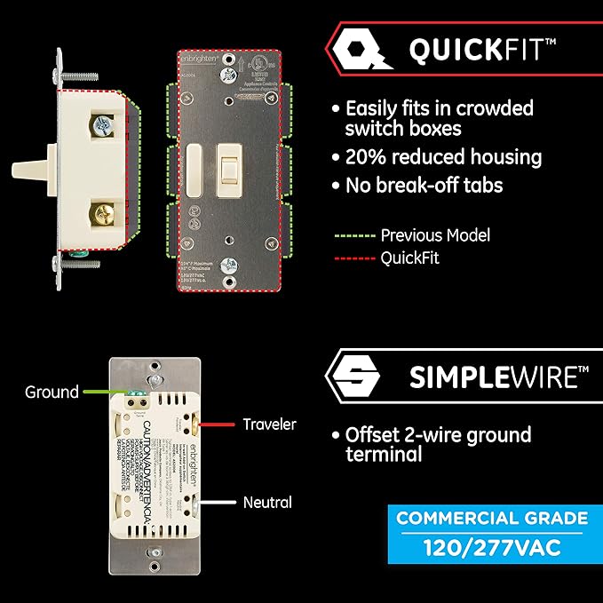 Enbrighten Almond Add-On Switch, QuickFit & SimpleWire, Z-Wave/Zigbee, Not A - Image 2