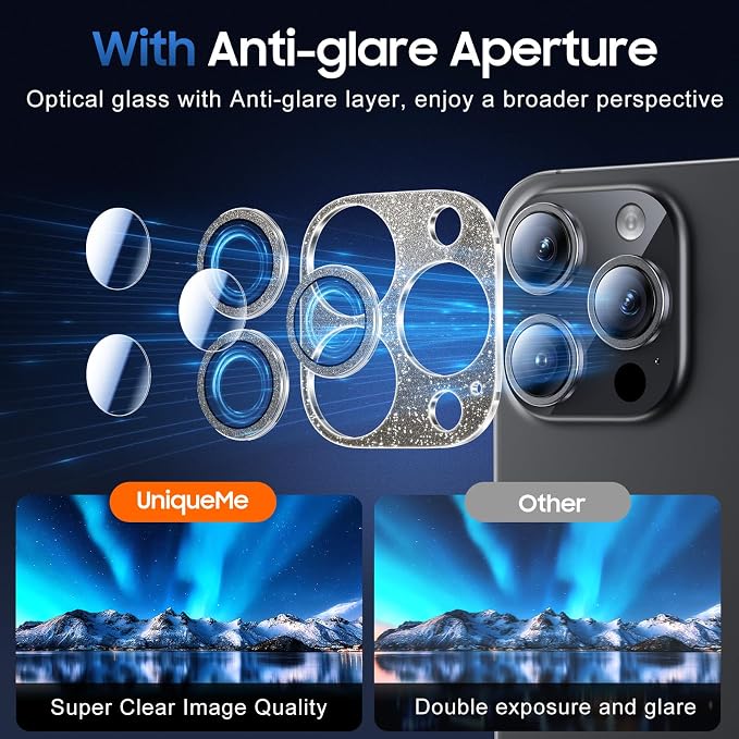 UniqueMe for 3 Pack iPhone 15 Pro/iPhone 15 Pro Max Camera Lens Protector - Image 4
