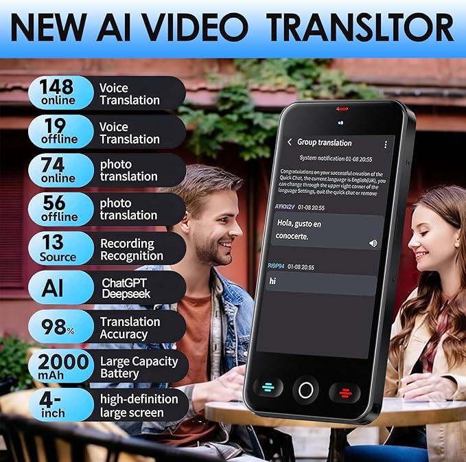 JMFONE AI Language Translator Device, No WiFi Needed, 150+ Languages Instant - Image 2