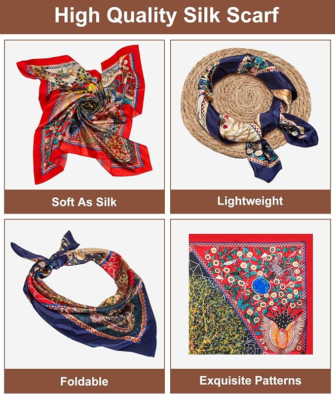 Senker Fashion 35" Head Scarf for Women, Pirate Costume Accessories Silk Red - Image 3