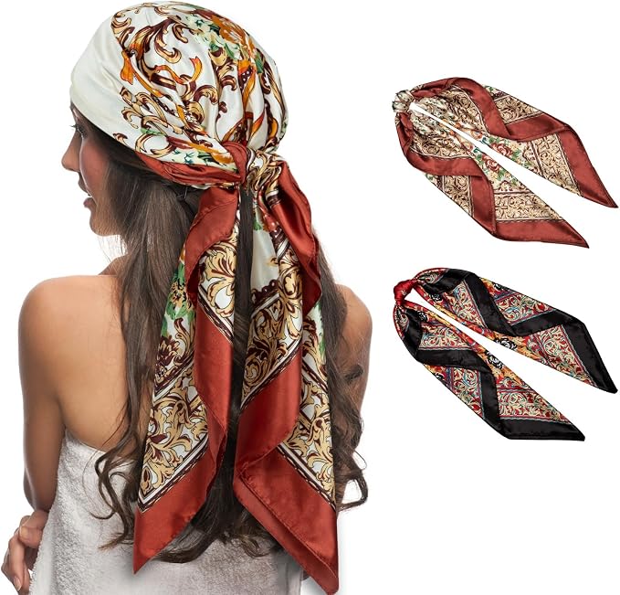 Senker Fashion 35" Head Scarf for Women, Pirate Costume Accessories Silk Red by SenkerFashion