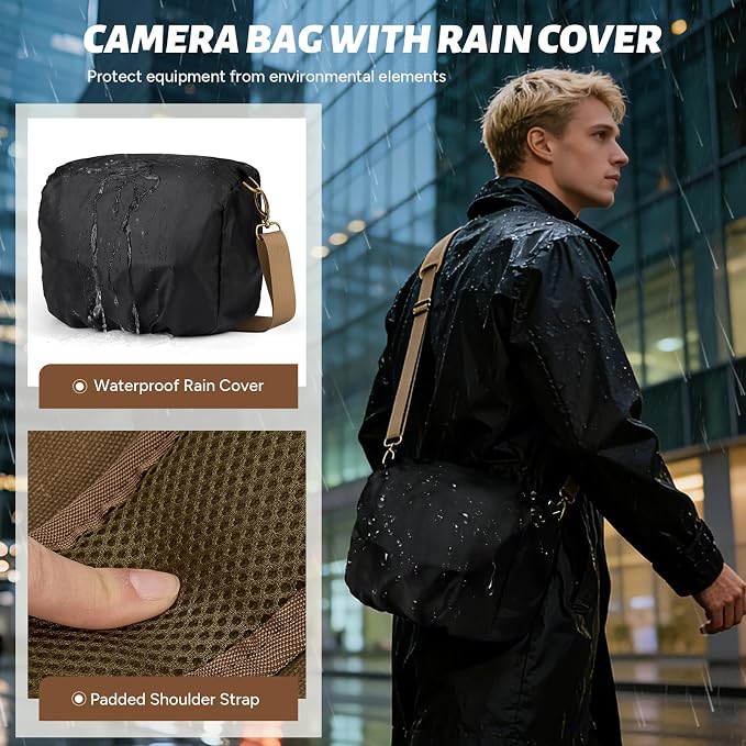 RAINSMORE Camera Bag, Vintage Canvas Camera Sling Bag Small Waterproof DSLR SLR - Image 5