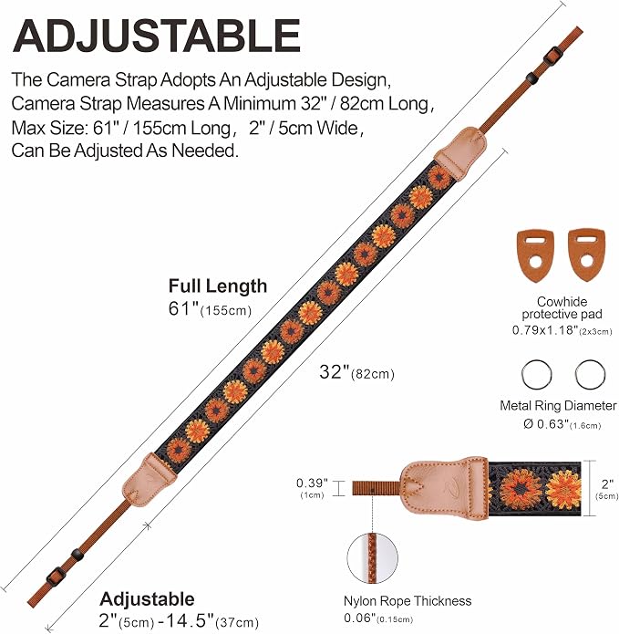 Padwa Lifestyle Hollow Crochet Orange Daisy Camera Strap - Image 4