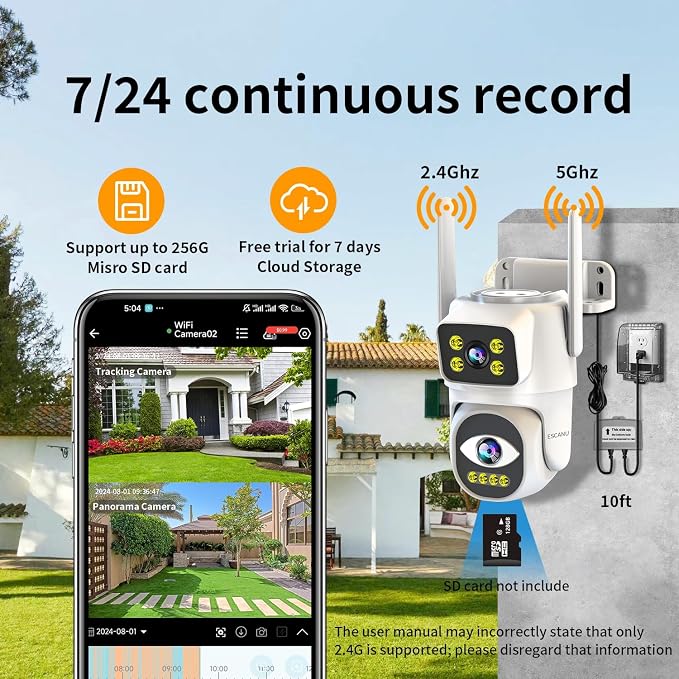 Dual Lens Cameras for Home Security, 2.4G/5G PTZ Outdoor Plug-in Camera - Image 7