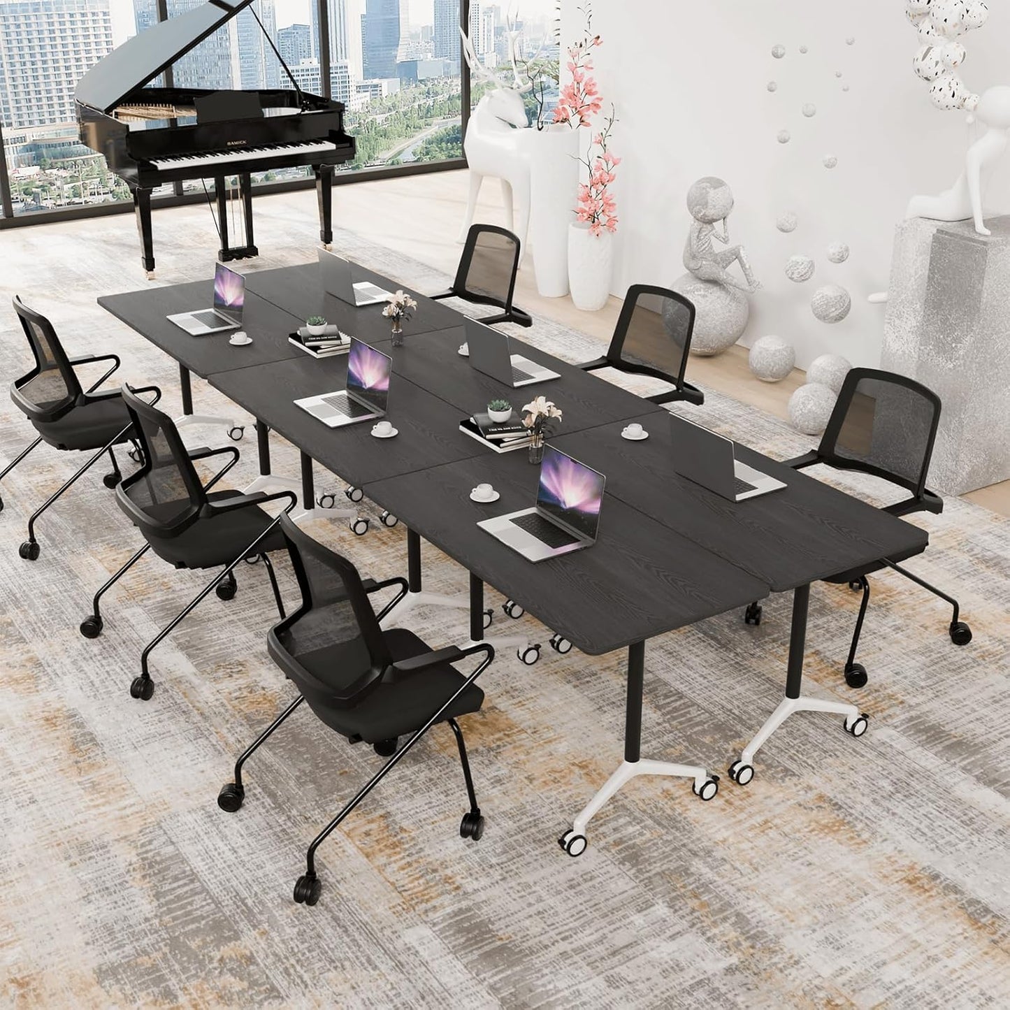 Conference Room Table with Flip-Top Design for Dynamic Meetings, Business Table Computer Desk with Heavy-Duty Frame,Foldable Seminar Meeting Tables for Home Office (6, F, 47.2IN)