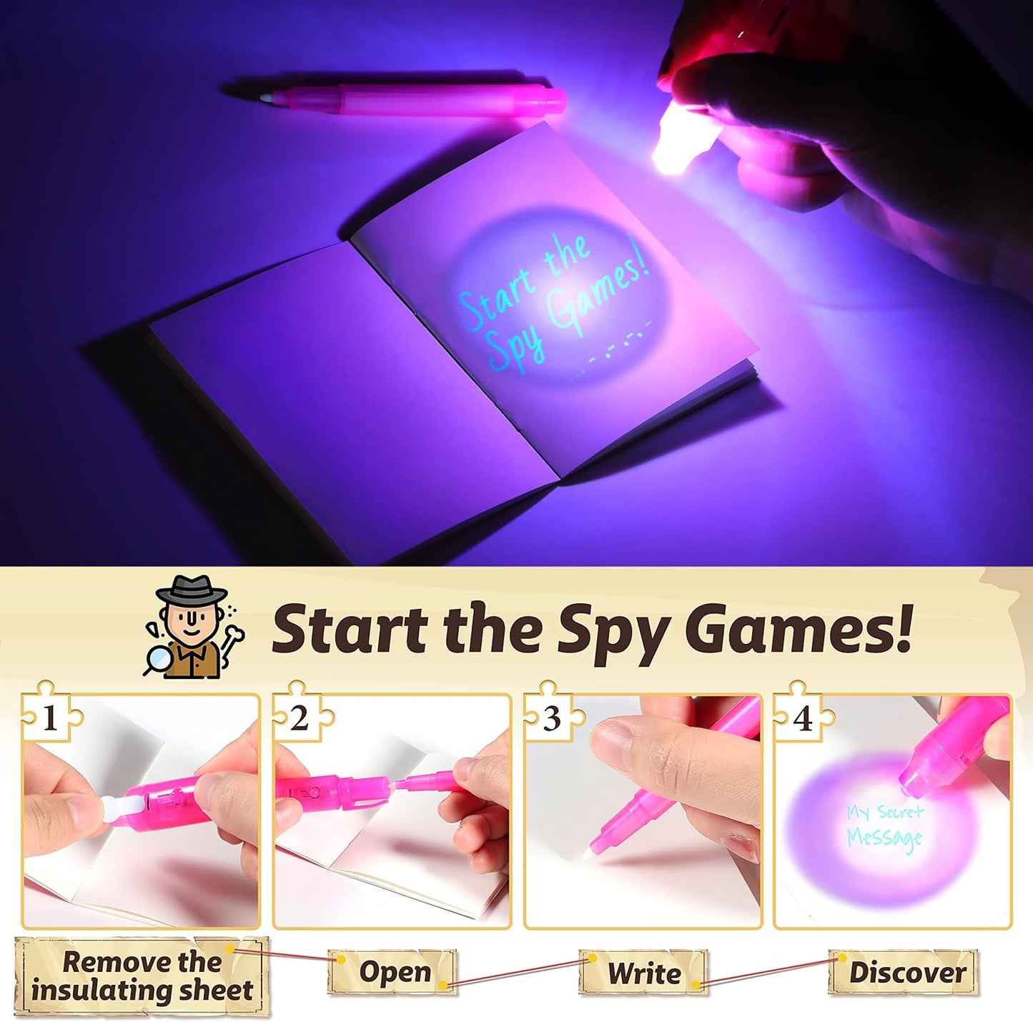 GIFTINBOX Invisible Ink Pens with UV light for Kids, Spy Pen Party Favors for Kids 8-12, 12 Pack Invisible Ink Pen and Notebook, Magic Marker for Secret Message Birthday Party Favors for Kid 4-8
