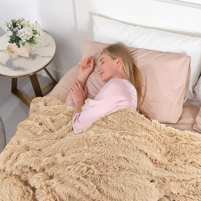 Tuddrom Decorative Extra Soft Faux Fur Blanket Twin Size 70" x 78", Solid - Image 3