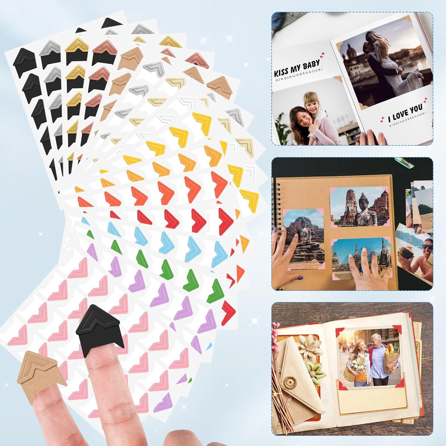 GOONAVI 15 Sheets 360 PCS Black Acid-Free Photo Corners Notebook, Self-Adhesive Photo Corners for DIY Photo Album Journal, Photo Corner Stickers for Trip Journal Memory Book