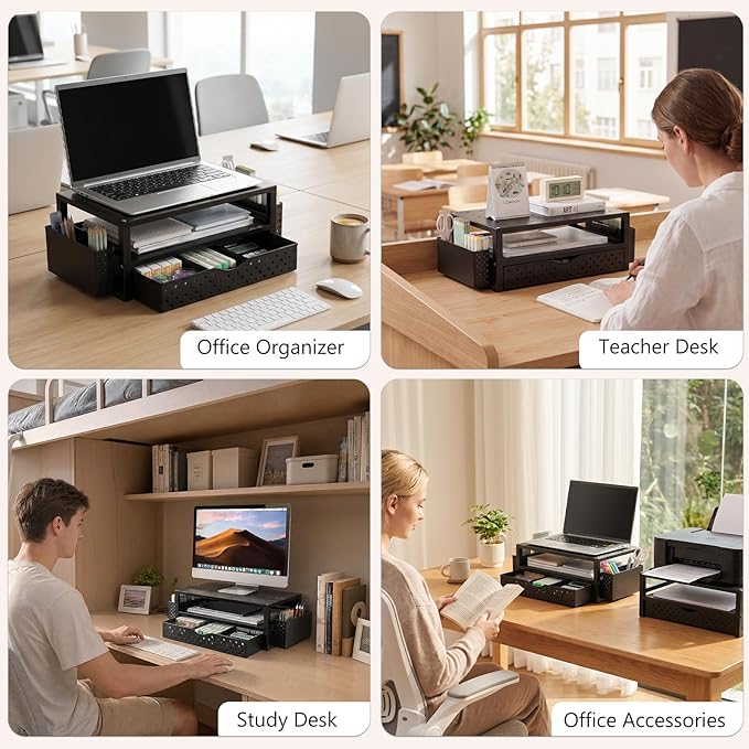 WALI Monitor Stand Riser with Drawer and 2 Pen Holders, Desk Organizers and - Image 3