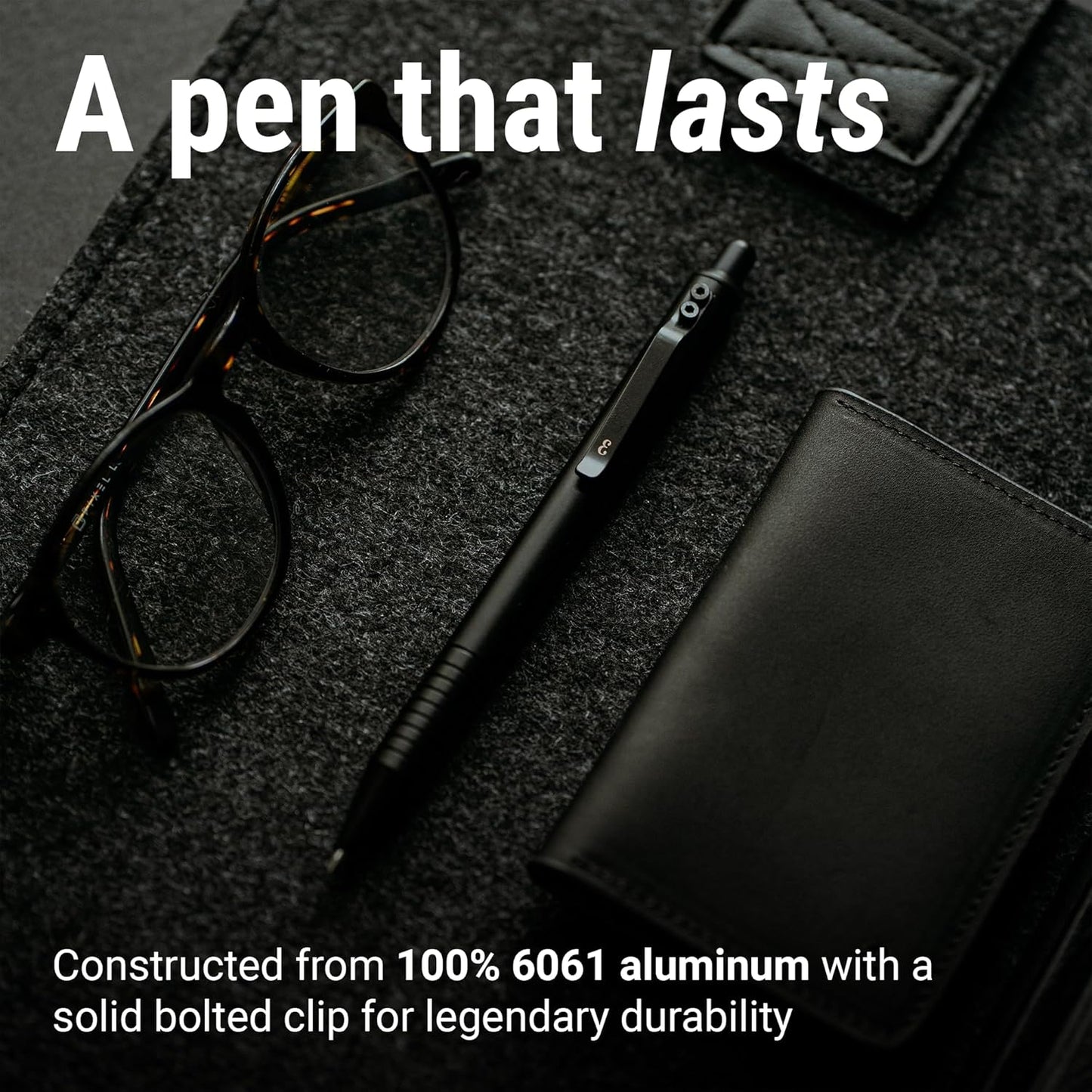 Everyman Grafton Full Click Refillable 0.7mm Ball Point Pen, Black | Sleek Anodized Aluminum EDC Pen with Deep Grooved Grip | Smooth Writing Pocket Pen for Office, Travel, Gifting & Daily Use