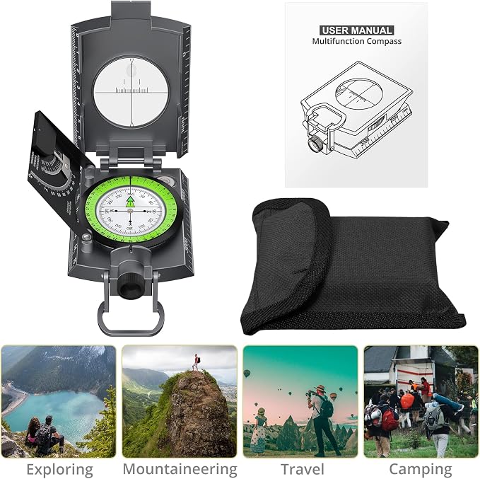 Anbte Compass Hiking Survival, IP65 Waterproof Metal Compass - Image 6