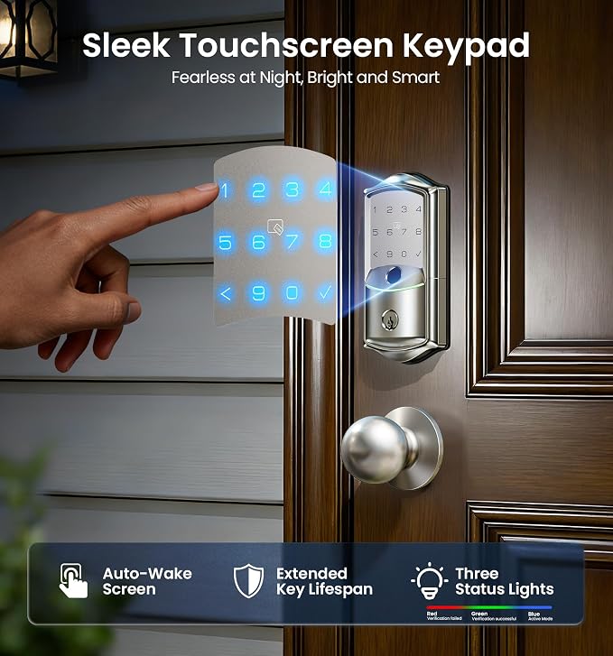 Veise VE027 Built-in Wi-Fi Smart Lock, Fingerprint Keyless Entry Front Door Lock - Image 12