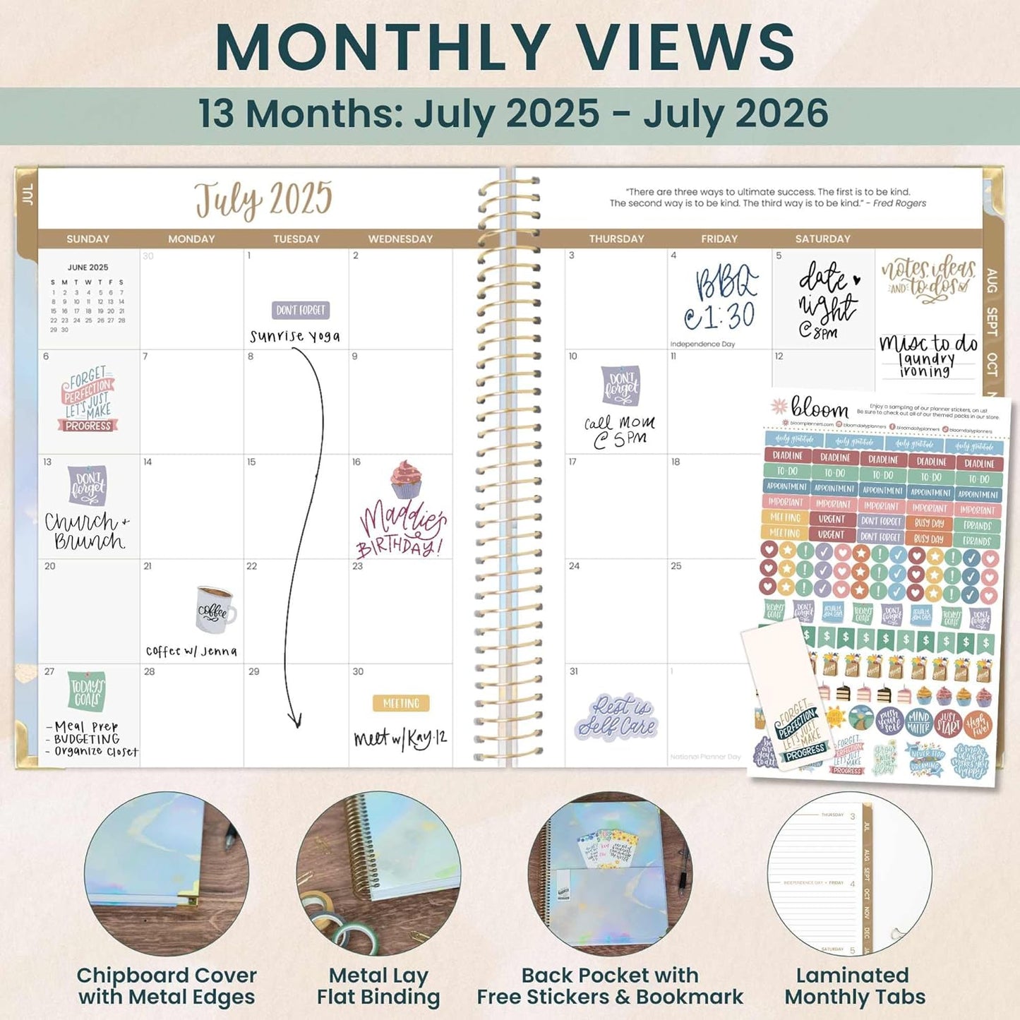 bloom daily planners HARDCOVER 2025-2026 (8.5" x 11") Academic Year Day Planner (July 2025 - July 2026) - Task Goal Organizer - Monthly & Weekly Inspirational Agenda Book - Iridescent Opal