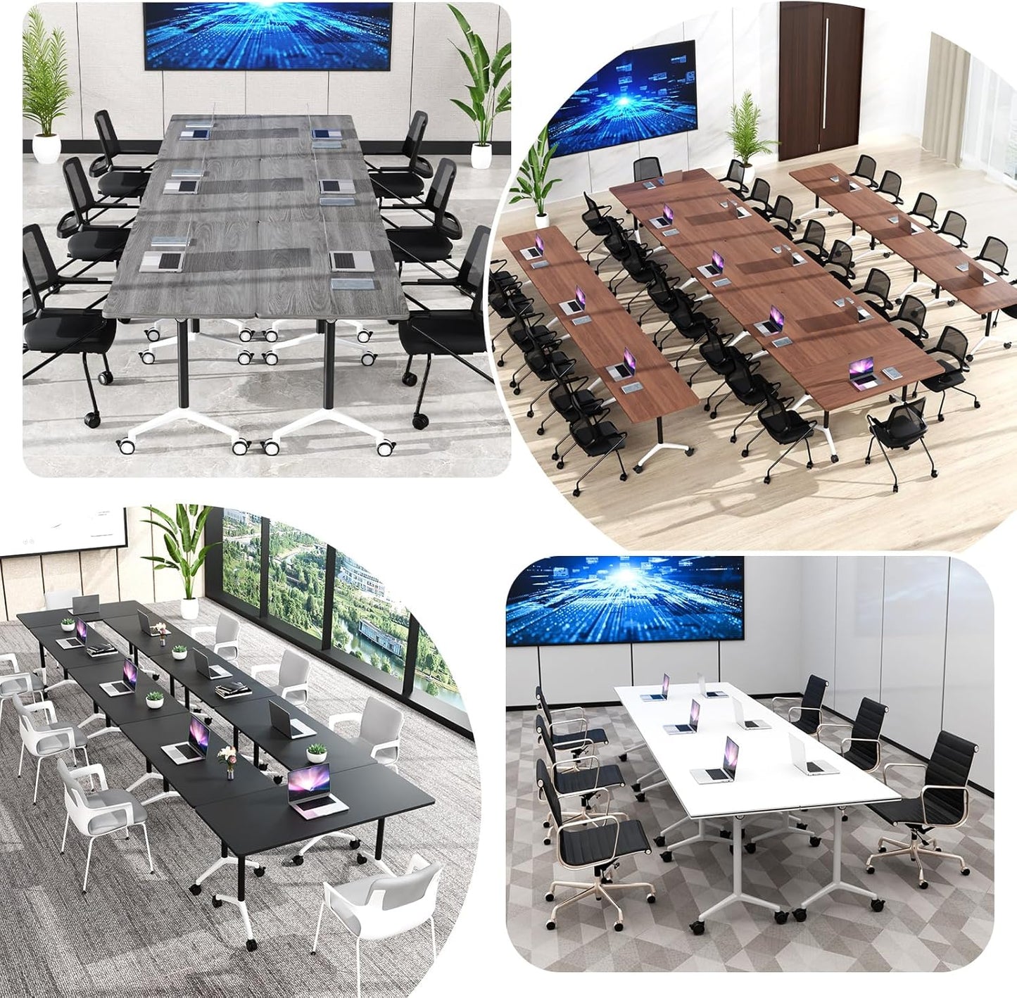 Conference Room Table, Folding Conference Tables,Thicken Grey Tabletop,Flip Top Wooden Seminar Meeting Room Table for Conference Room Offices (2, White, 70.8”)