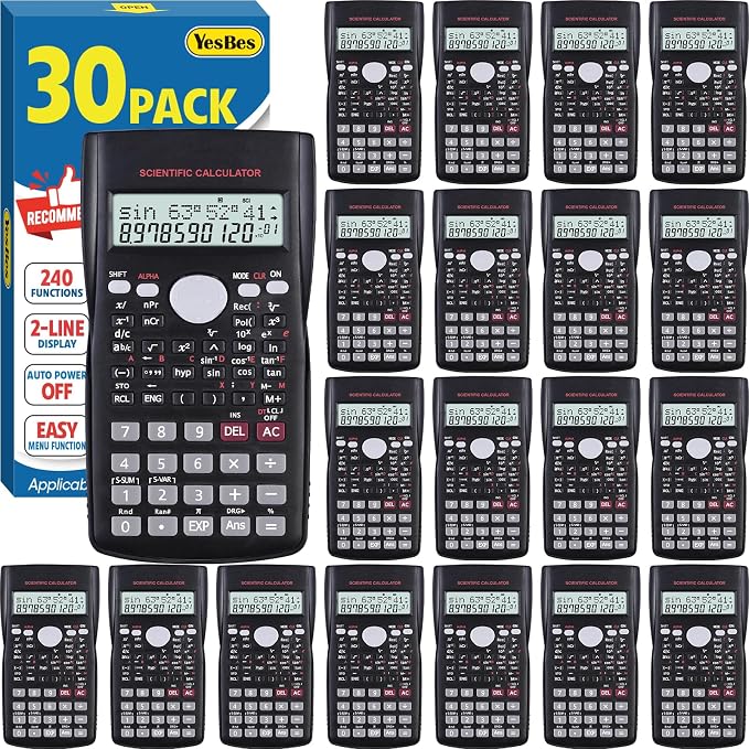 30 Pack Scientific Calculators, 2-Line Large Screen Display 240 Functions by YesBes
