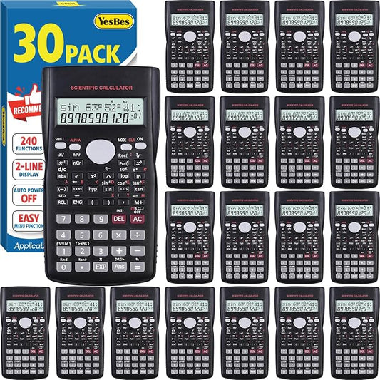 30 Pack Scientific Calculators, 2-Line Large Screen Display 240 Functions by YesBes