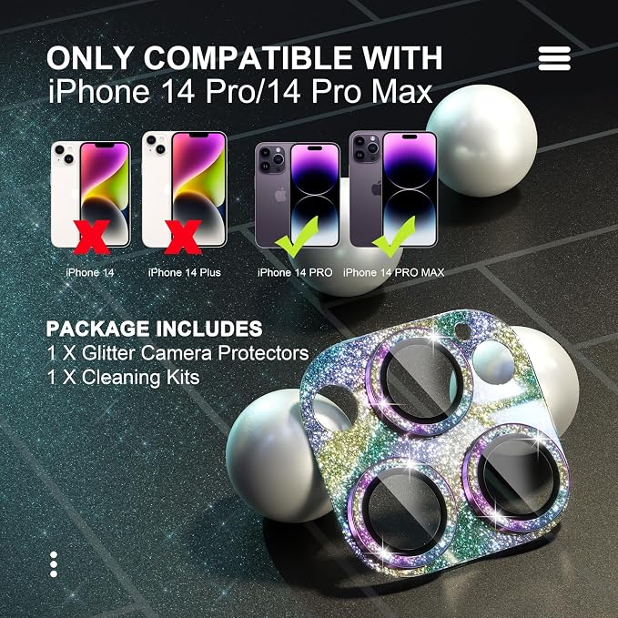 Choiche for iPhone 14 Pro/iPhone 14 Pro Max Camera Lens Protector, Bling Camera - Image 2
