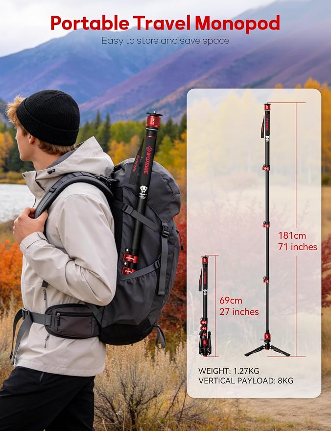 IFOOTAGE Monopod Cobra 3 C180F-P, 1/4'' & 3/8'' Quick Release Compatible - Image 8