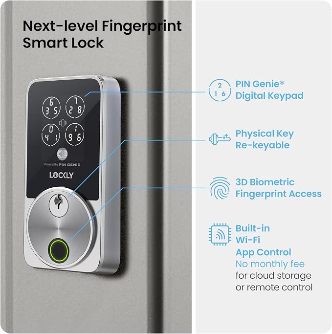 Lockly Secure Pro Smart Door Lock, Fingerprint Keyless Entry Door Lock - Image 2