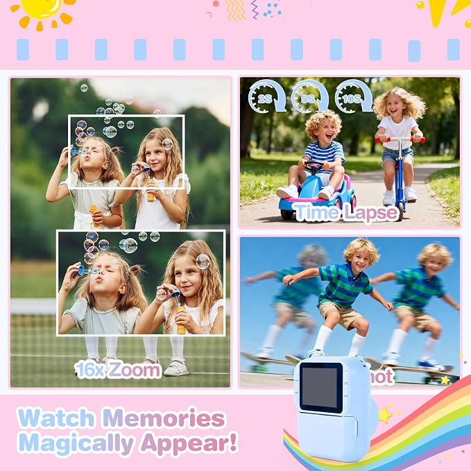 Kids Camera Instant Print with Color & Black-White Printing, 1080P HD Digital - Image 3