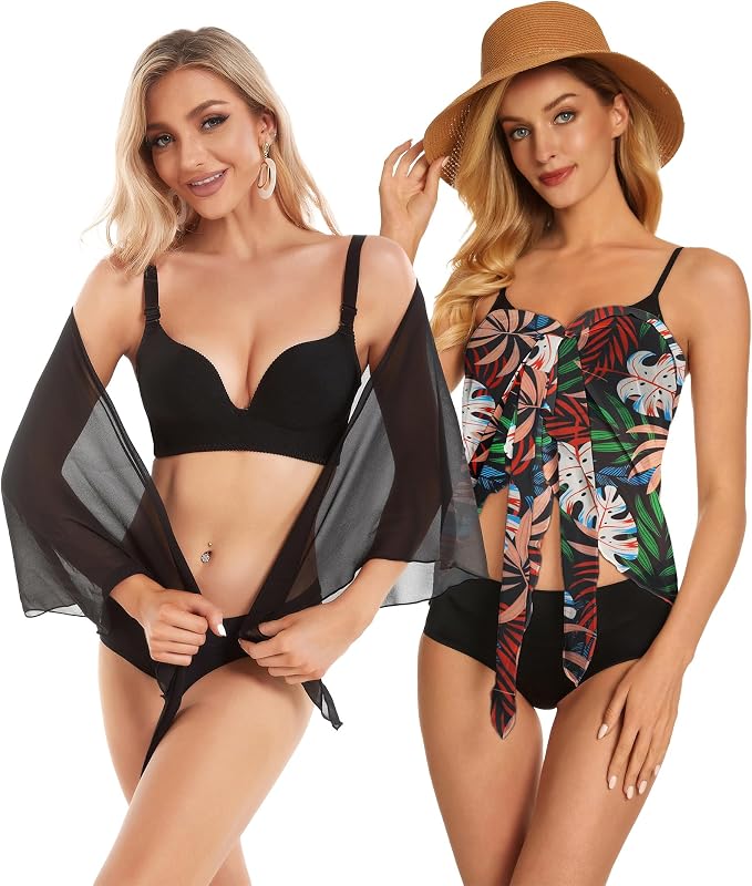 CHICGAL 2 Pieces Women Beach Sarong Bathing Suit Wrap Skirt Sheer Bikini - Image 3