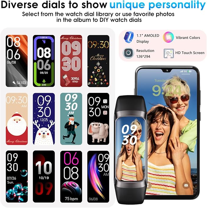 Fitness Tracker, 24/7 Heart Rate Blood Oxygen Blood Pressure Body Temp Monitor - Image 6